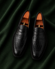Don Vittorio — Black Croc-Textured Italian Leather Loafers for Men