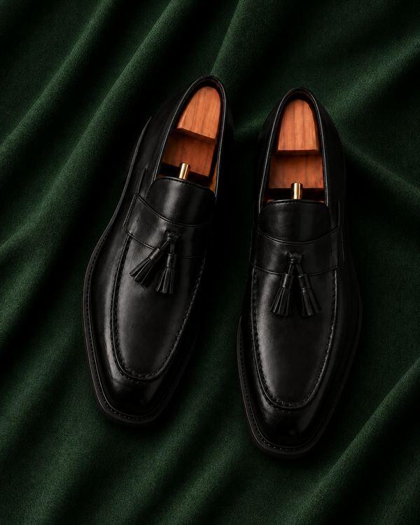 Il Conte — Black Tassel Italian Leather Loafers for Men
