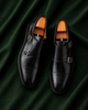 Don Marco — Black Double Monk Strap Italian Leather Dress Shoes for Men