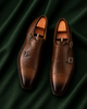 The Brunelli — Brown Double Monk Strap Italian Leather Dress Shoes for Men