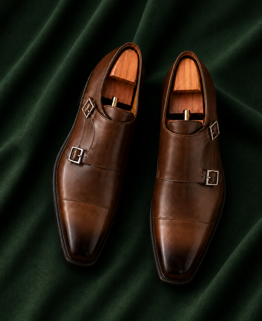 The Brunelli — Brown Double Monk Strap Italian Leather Dress Shoes for Men