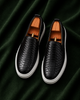 The Serpico — Black Python-Textured Italian Leather Luxury Sneakers for Men