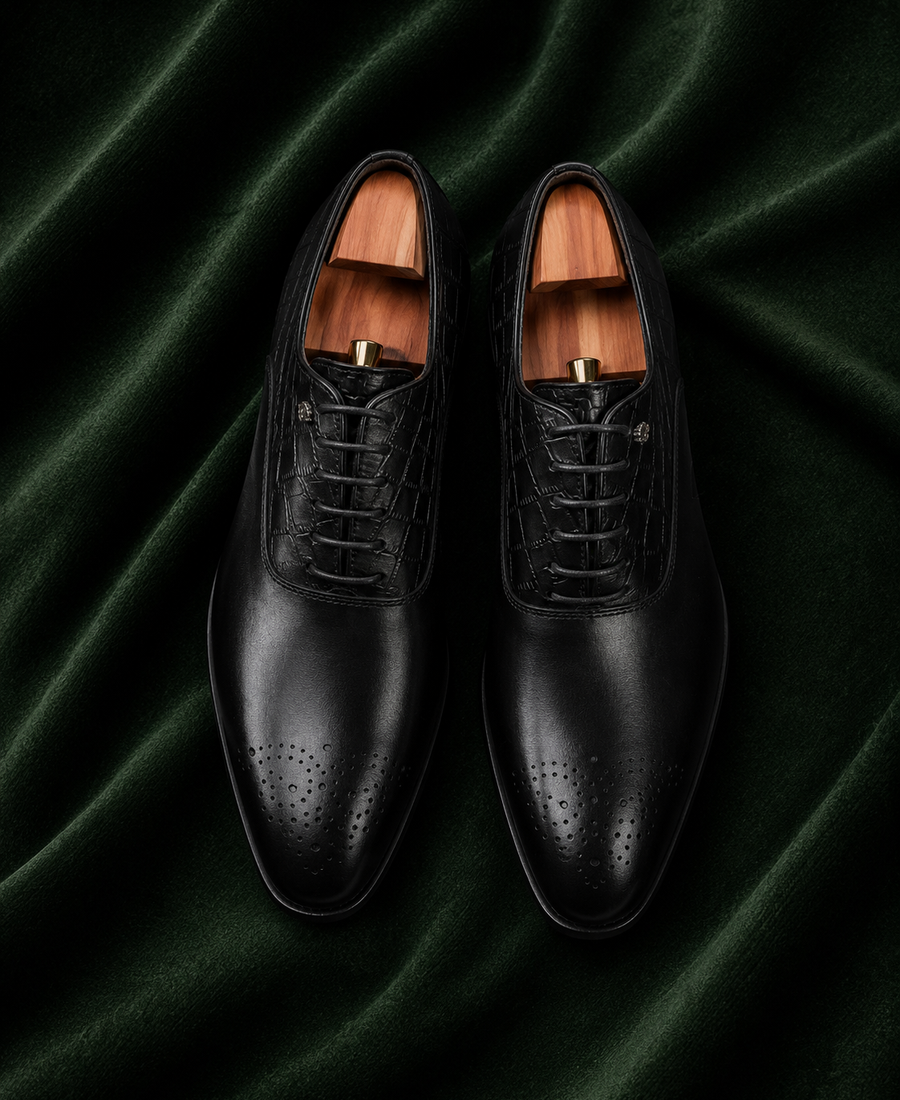 Il Principe — Black Whole-Cut Italian Leather Oxford Dress Shoes for Men
