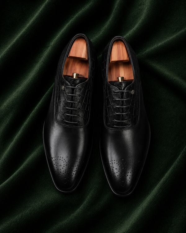 Il Principe — Black Whole-Cut Italian Leather Oxford Dress Shoes for Men