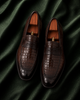 Don Tommaso — Brown Croc-Textured Italian Leather Penny Loafers for Men