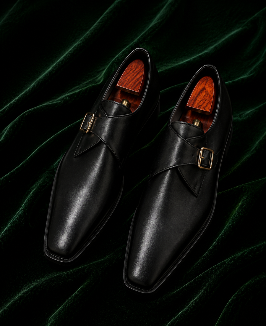 Don Andrea — Black Single Monk Strap Italian Leather Dress Shoes for Men