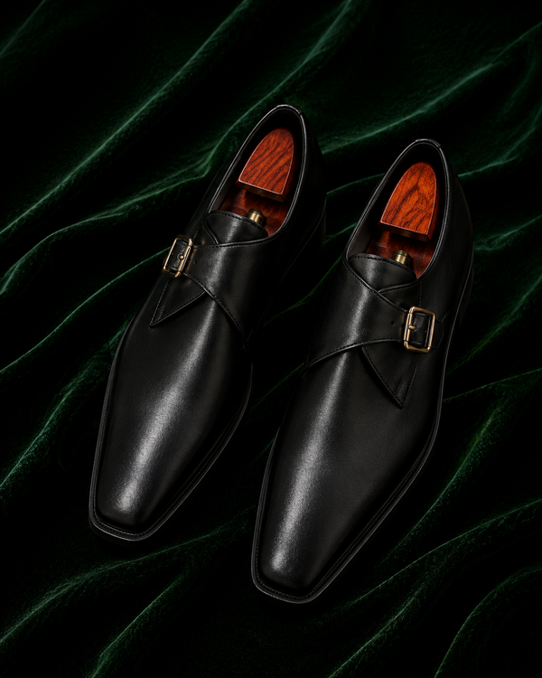 Don Andrea — Black Single Monk Strap Italian Leather Dress Shoes for Men