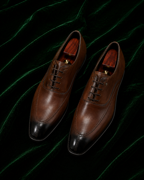 The Sfumato — Brown Burnished Cap-Toe Italian Leather Oxford Dress Shoes for Men