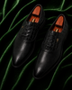 Il Dorato — Black Croc-Textured Italian Leather Oxford Dress Shoes with Gold Emblem for Men