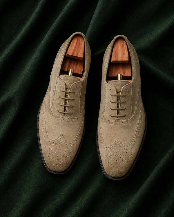 The Riviera — Sand Suede Wingtip Brogue Italian Leather Oxford Dress Shoes for Men