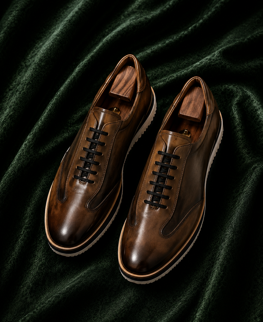 The Tiziano — Burnished Olive-Brown Italian Leather Luxury Sneakers for Men