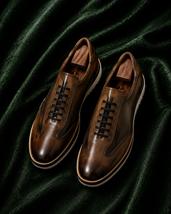 The Tiziano — Burnished Olive-Brown Italian Leather Luxury Sneakers for Men