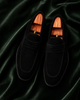 The Vesper — Black Suede Italian Leather Penny Loafers for Men