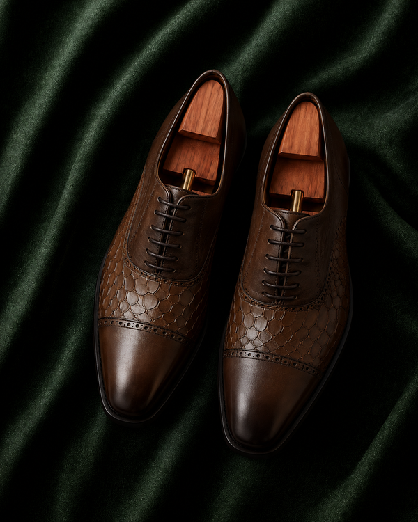 The Donatello — Brown Textured Italian Leather Cap-Toe Oxford Dress Shoes for Men