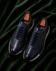 The Marino - Navy Snake-Textured Italian Leather Luxury Sneakers for Men
